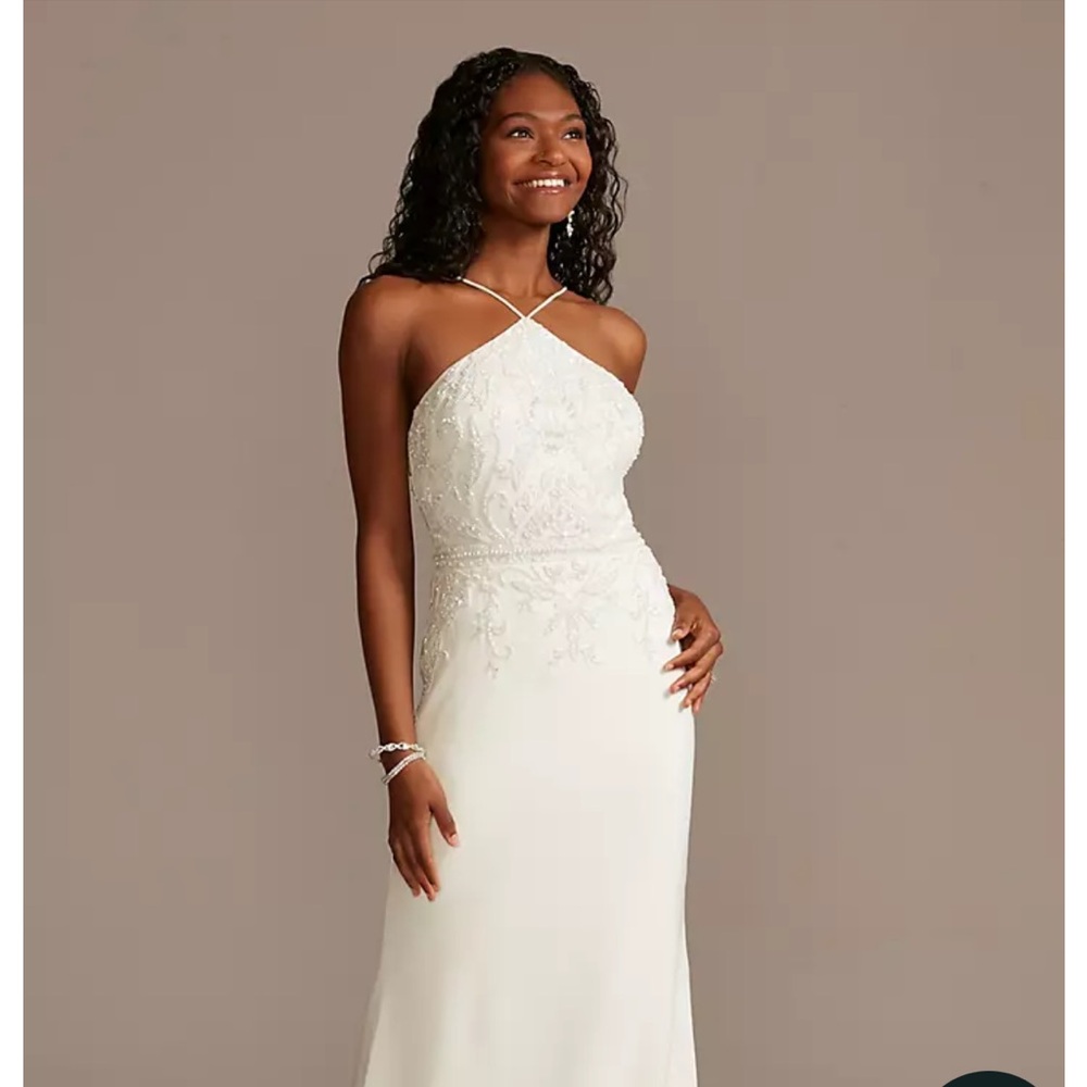 Beaded halter a line wedding dress